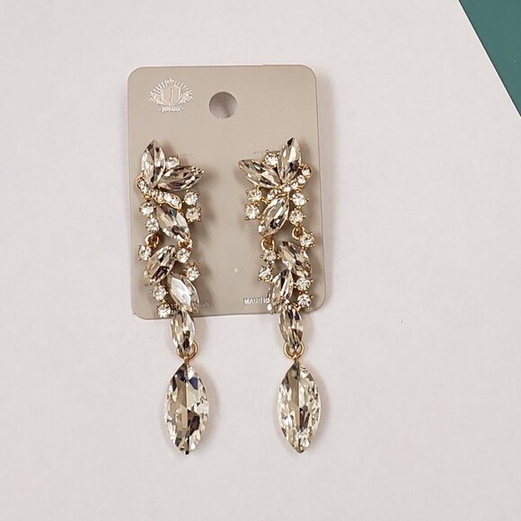 Juliet, NWT, large, gold tone rhinestone dangle pierced statement earrings - Picture 1 of 10